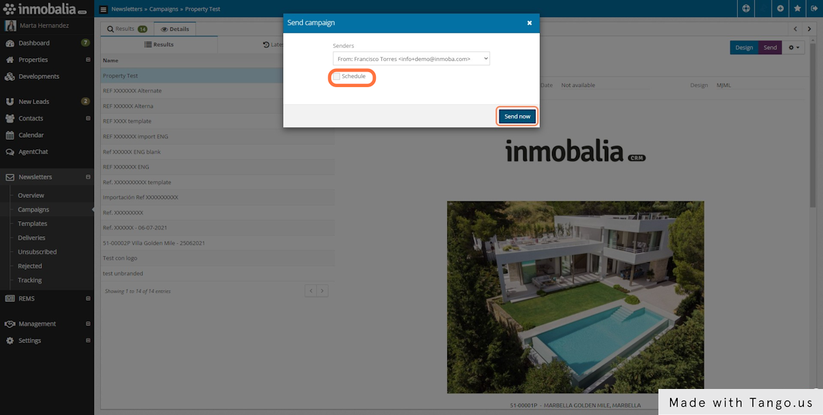 Finally, send it immediately or schedule the sending for the future.