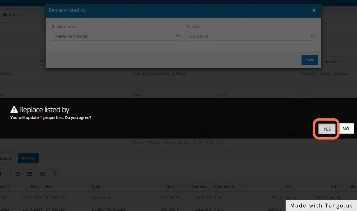 Confirm the action by clicking on YES