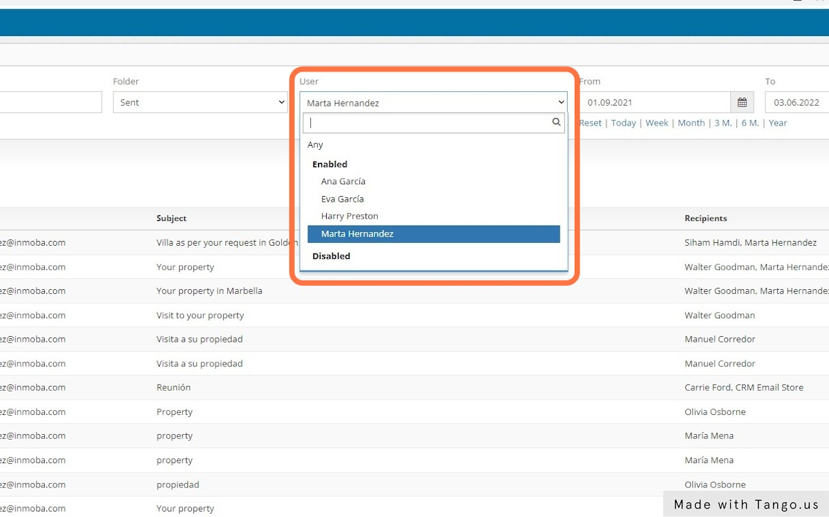 You can filter by User.