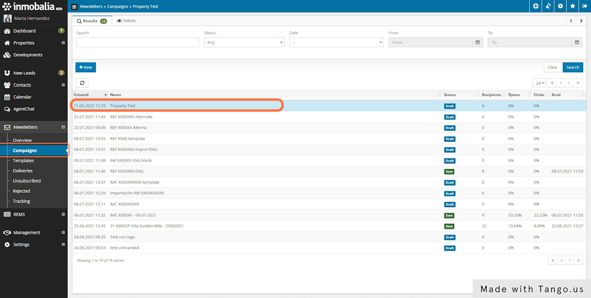 From the Newsletters section go to Campaigns and click on the one you want to send.
