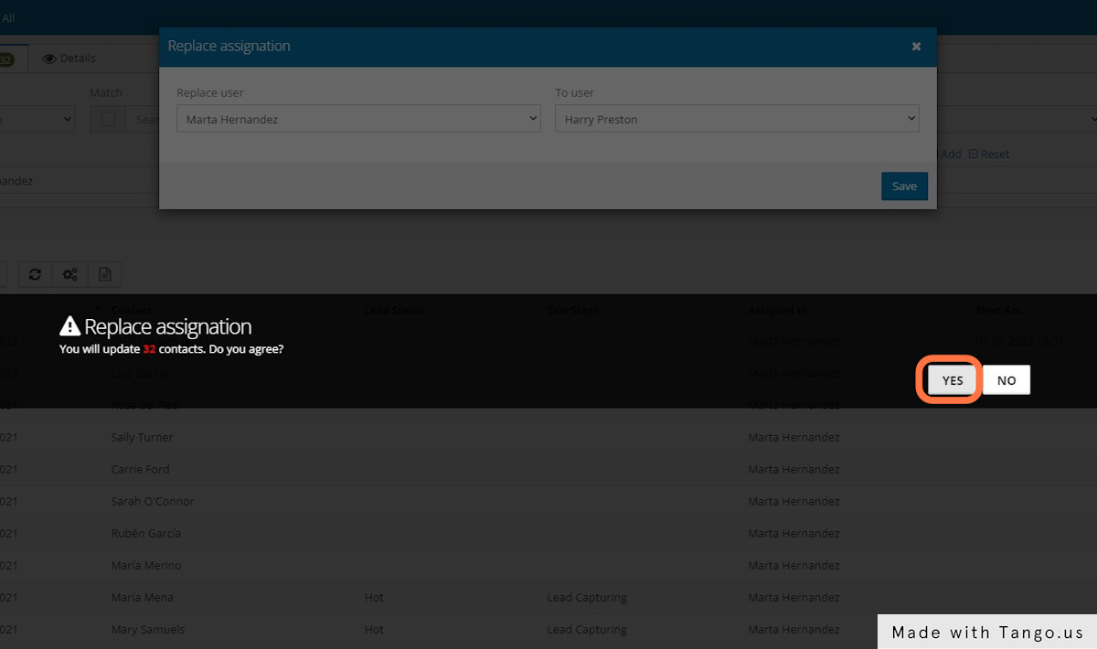 Confirm the action by clicking on YES.