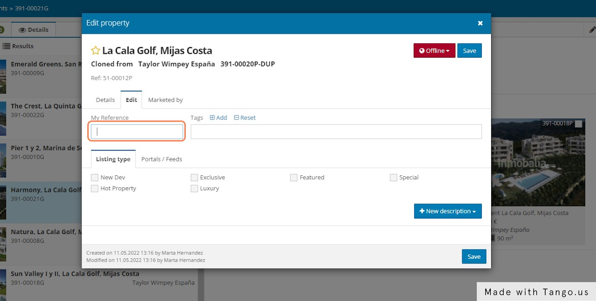 Type your own reference or leave it blank if you prefer the system provides one.