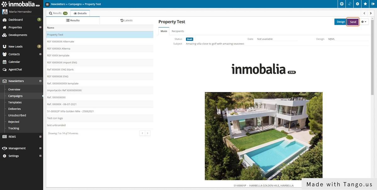 In the Campaign, click on Send.