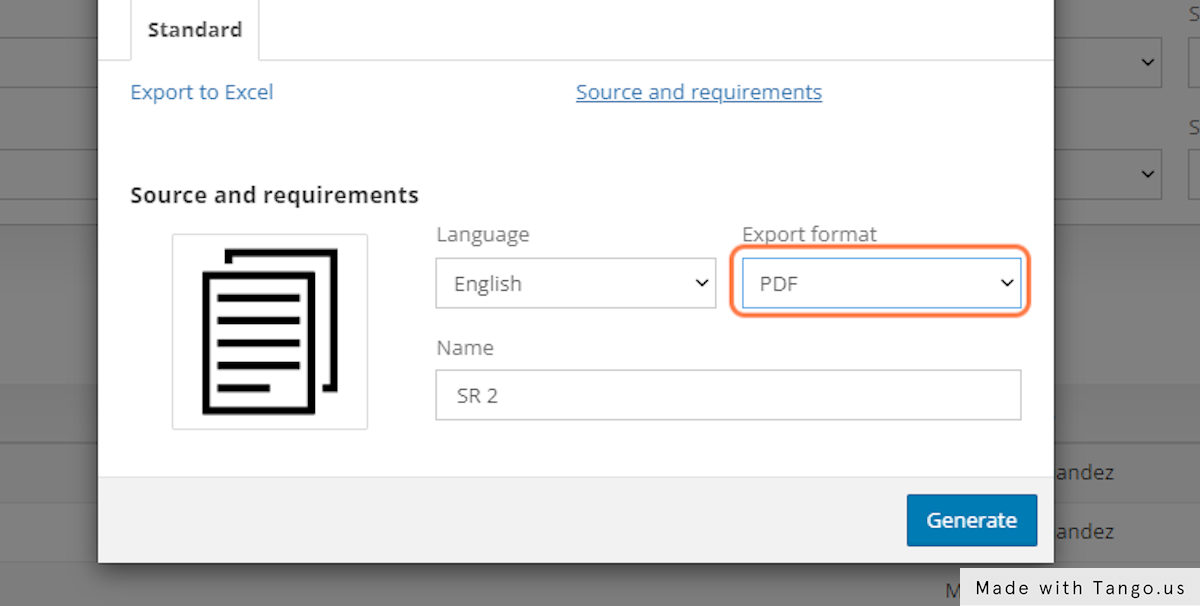 Select the Export format.