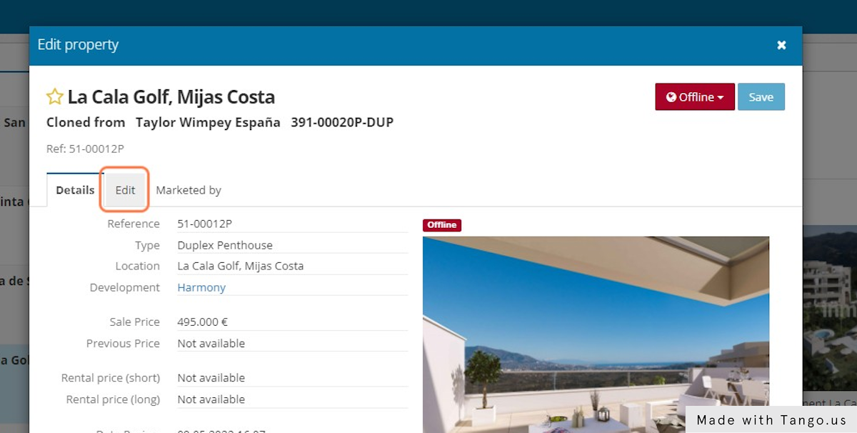 Now the Property is in your own data base and a it will pop up in a new window.