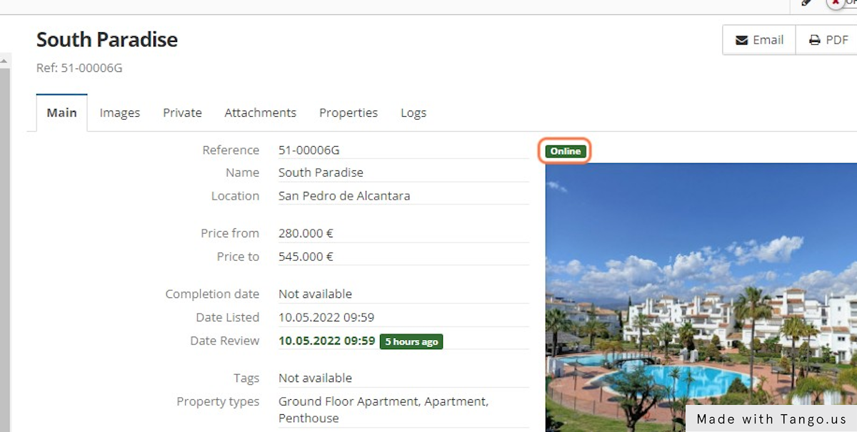 Check the development is Online as only Online developments can be shared.