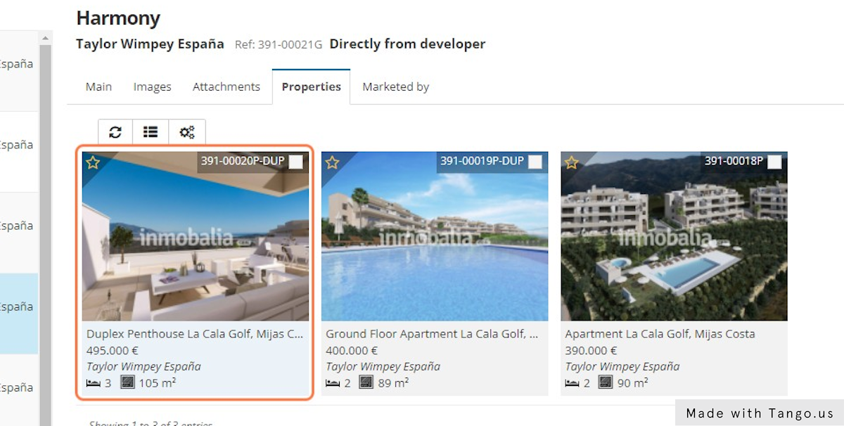 Click on the property you want to clone.