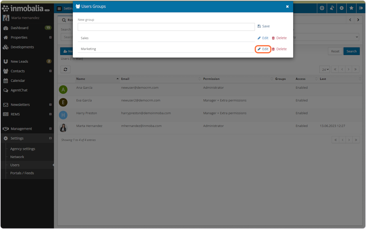 If you need to modify the name of the Group, click on Edit and save the changes