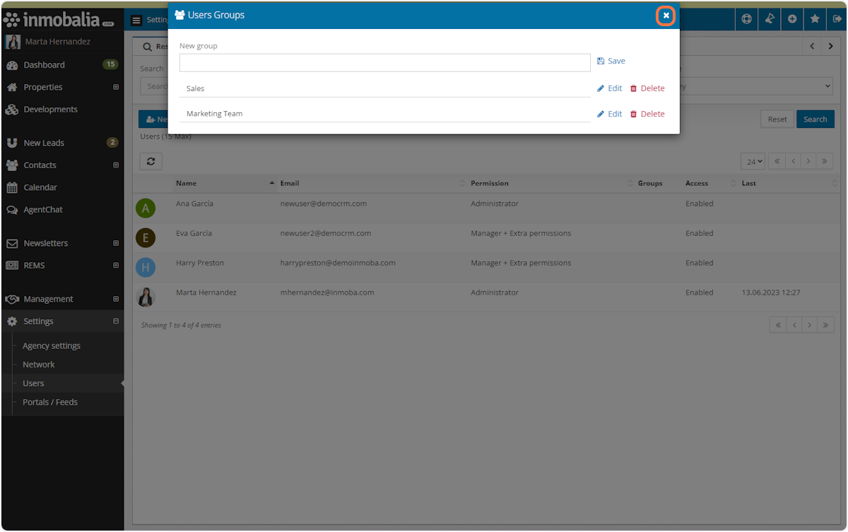 Close the Users Groups window
