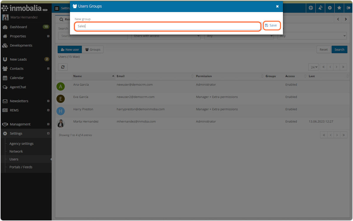 Type the name of the Group and Save it