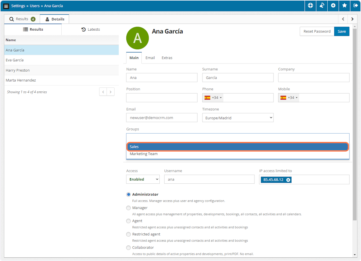 Go to Groups and select the group from the drop-down list