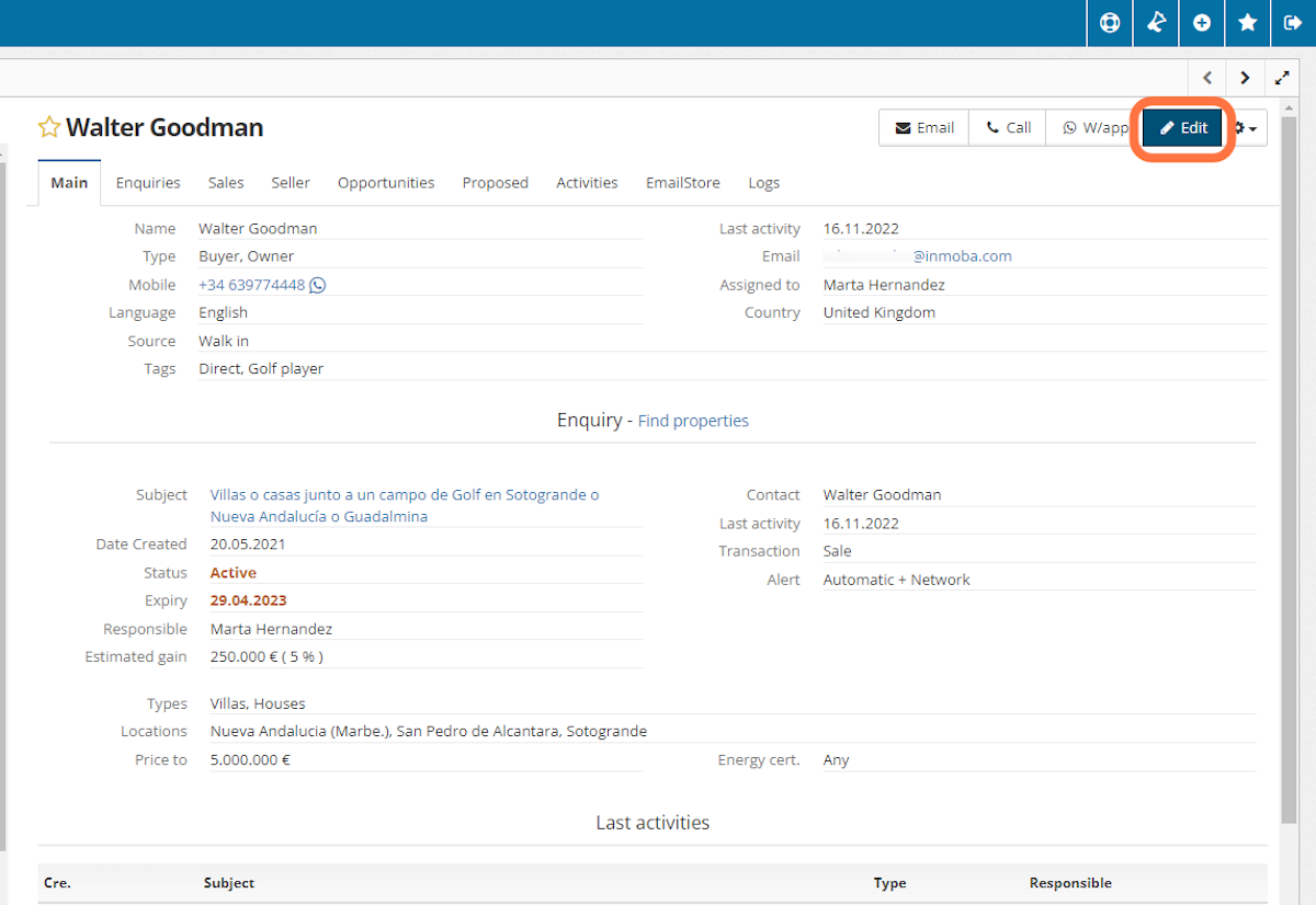 There are two requirements that the Contact must comply with if you want to use the Automatic Alert. Click on Edit to check them.