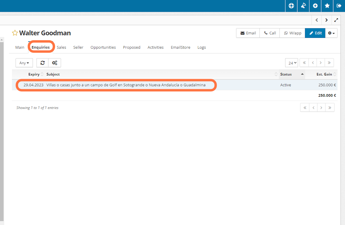 Go to the Enquiries and click on the Enquiry you want to edit.