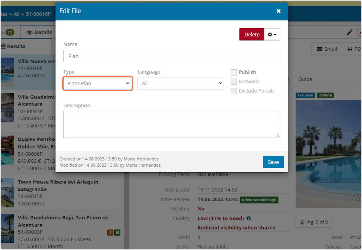 Select the attachment type from the drop-down list