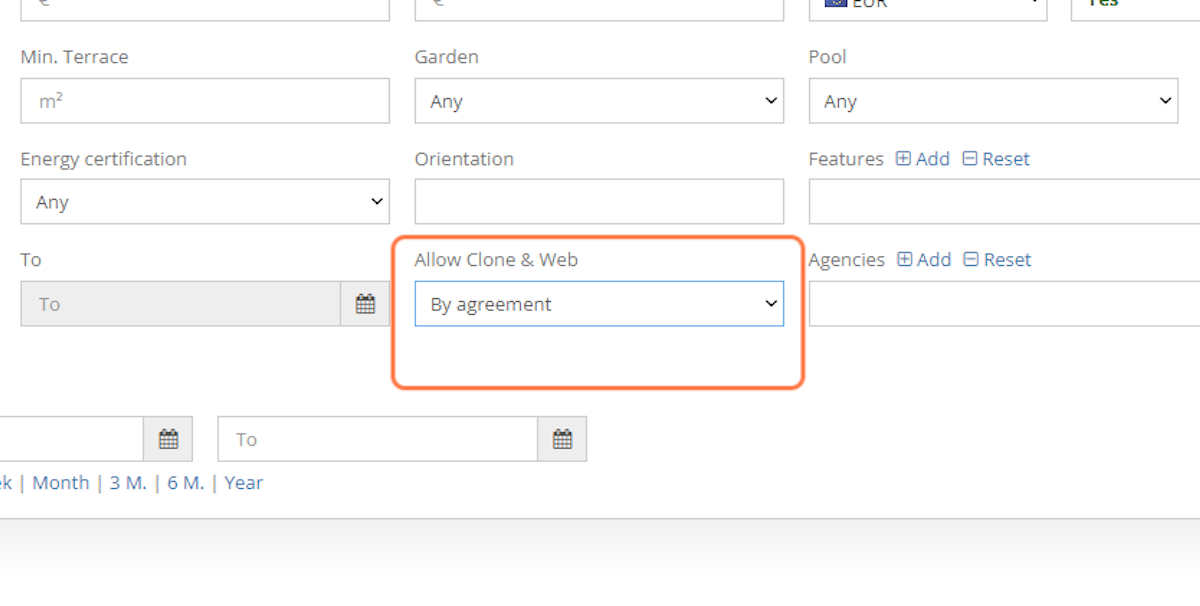 In the Allow Clone & Web filter you can use the option By Agreement to find the properties you can clone after a private agreement with an specific agency.