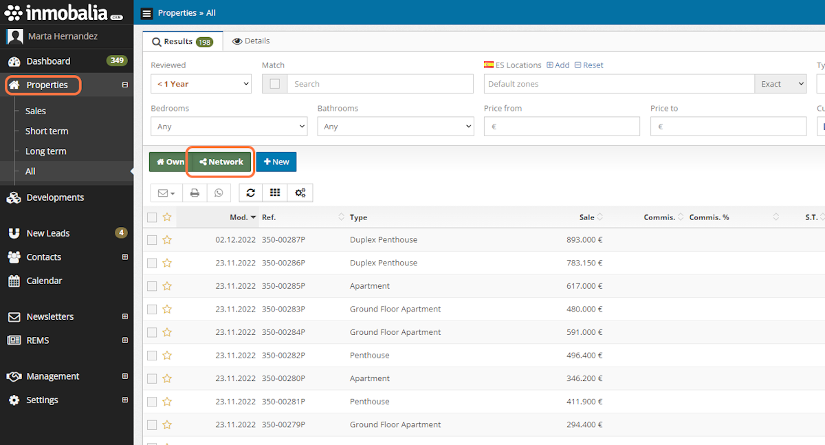 Go to the Properties section and activate the Network.