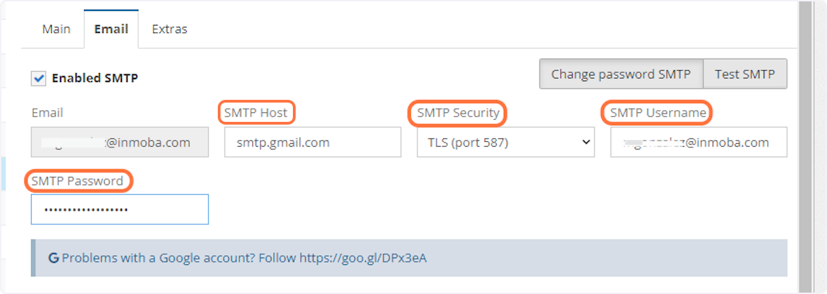 Include the SMTP Host, SMTP Security, SMTP Username and SMTP Password.