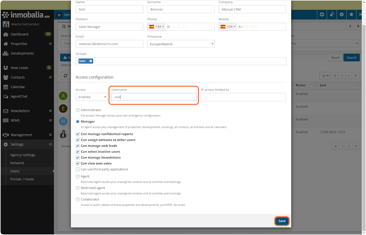 Assign a Username and click on Save