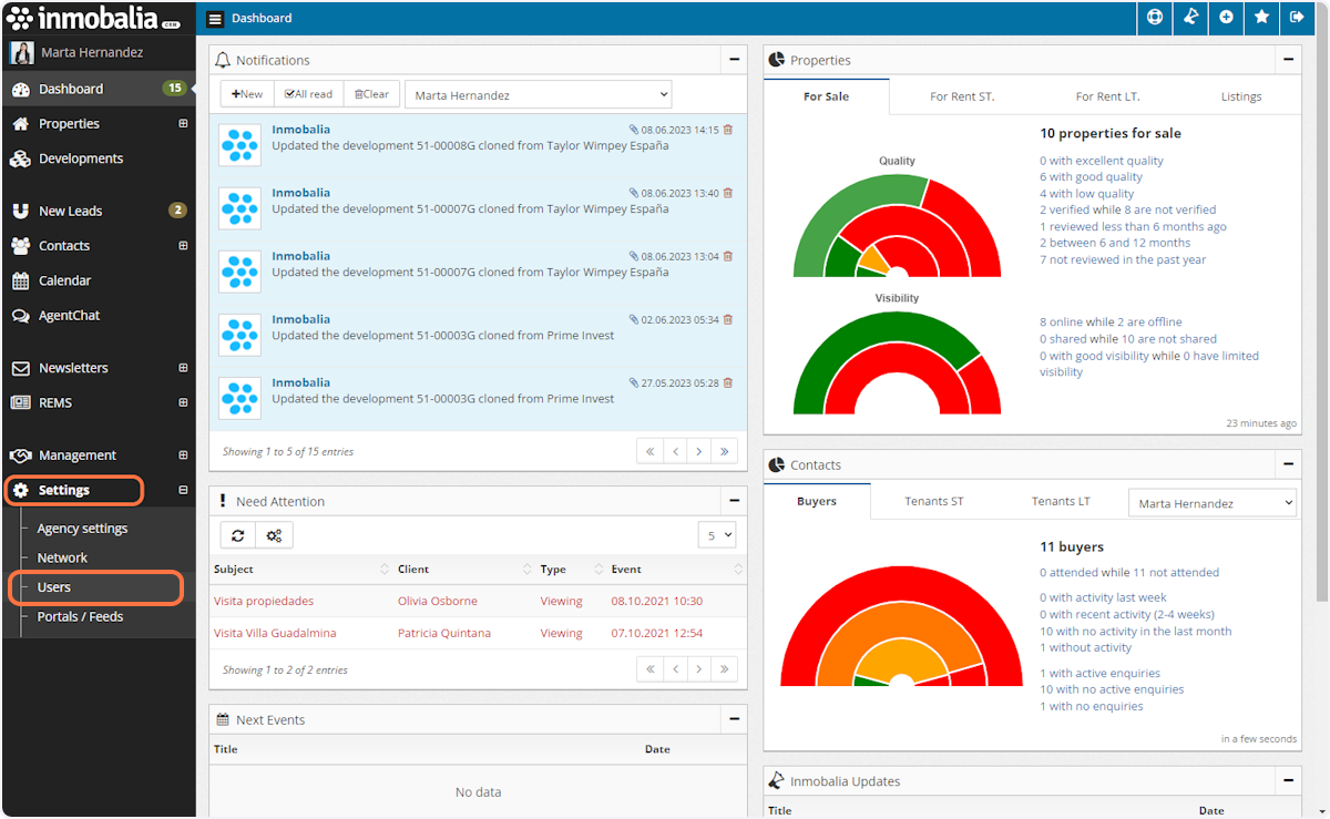 Click on Settings and Users