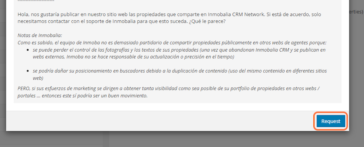 An automatic message will be showed and you just need to click on Request.