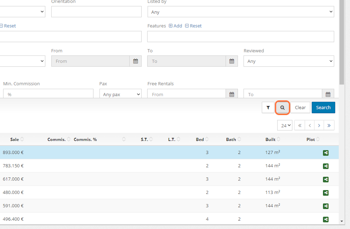 Click on the Magnifier button for an Advanced search.