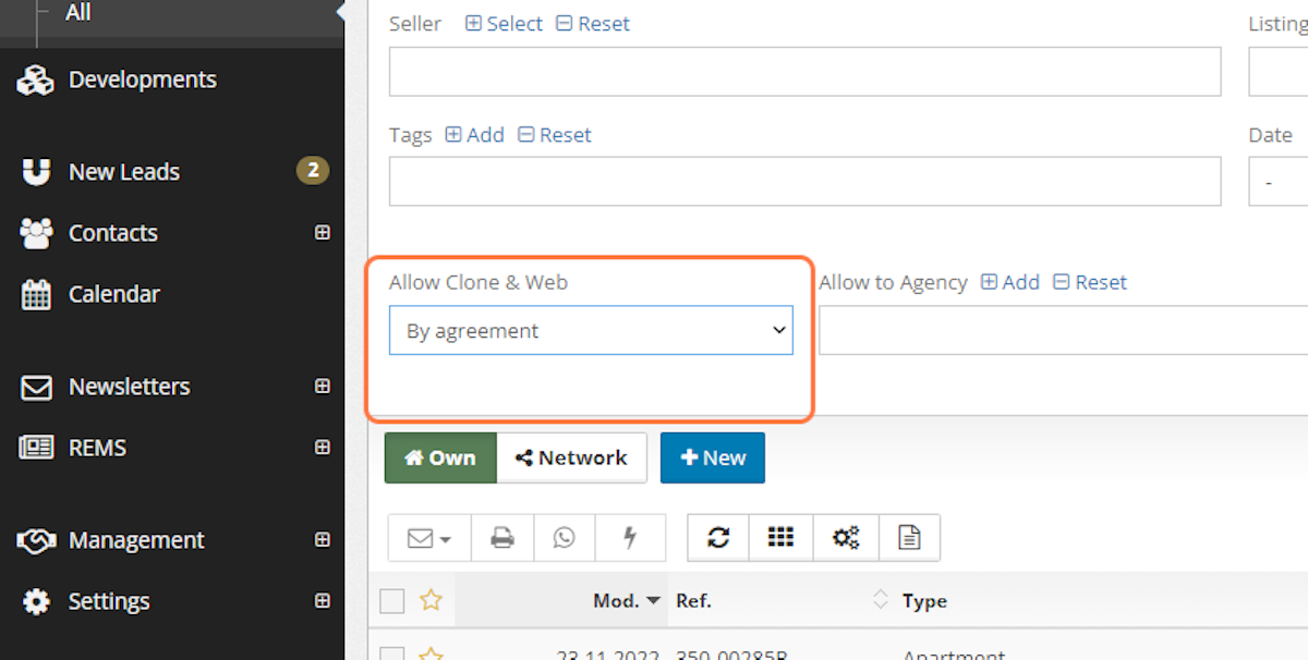You can also select By agreement from Allow Clone & Web filter.